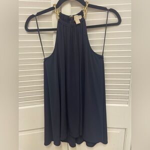 Michael by Michael Kors Halter Top. Midnight blue, with chain detail. Size XS